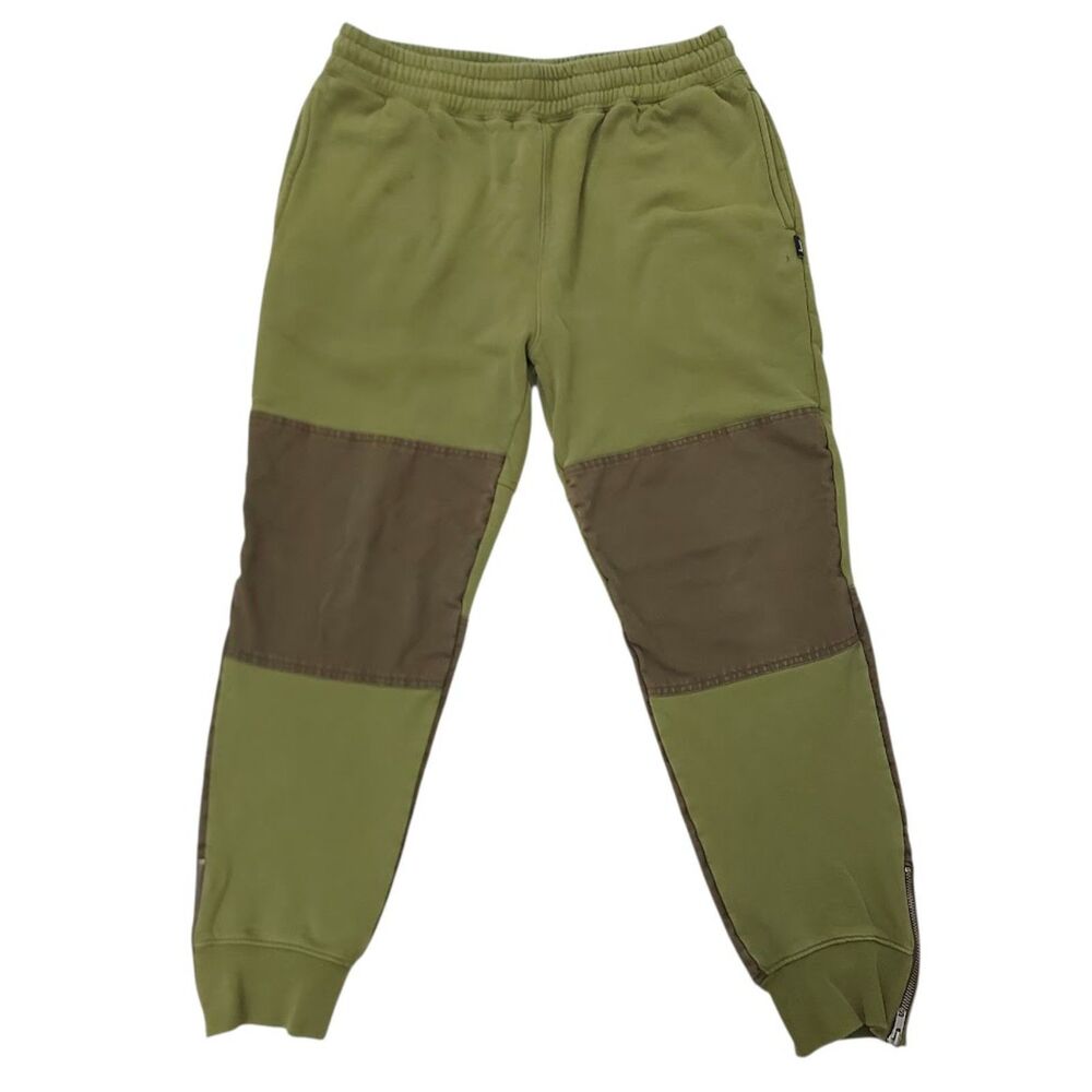 Stussy Sweat Pants Joggers Mens Large Olive Green Fleece Colorblock Zip Ankle